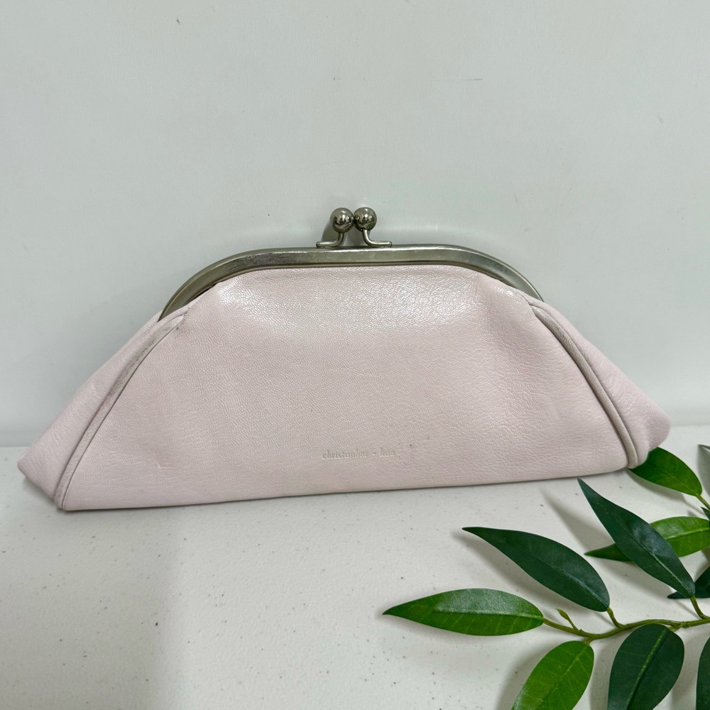 CHRISTOPHER KON VINTAGE DOUBLE FRAME LEATHER BAGUETTE STYLE CLUTCH